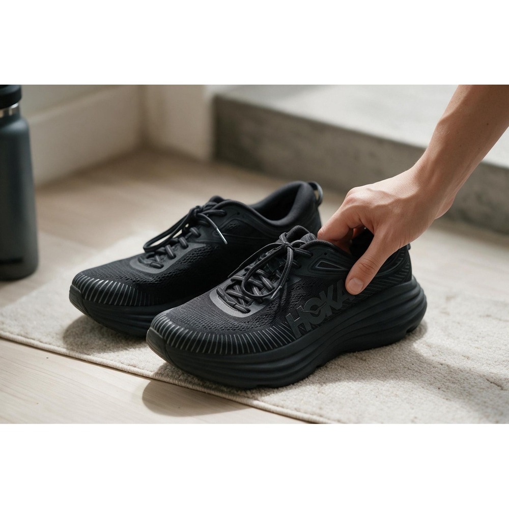 Hoka One One Bondi 7 Mens Triple Black 9.5 Running Shoes Road Sneakers Low Top